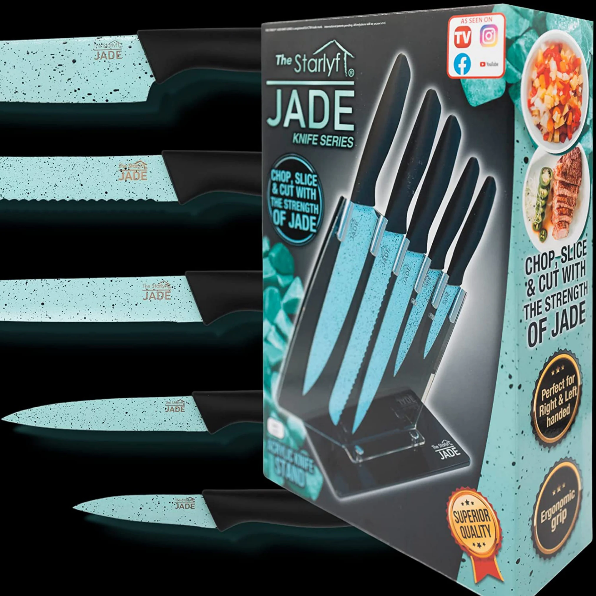 Starlyf® Messerset 6-tlg. mit Acryl Messerständer Jade Knife Series + Stand