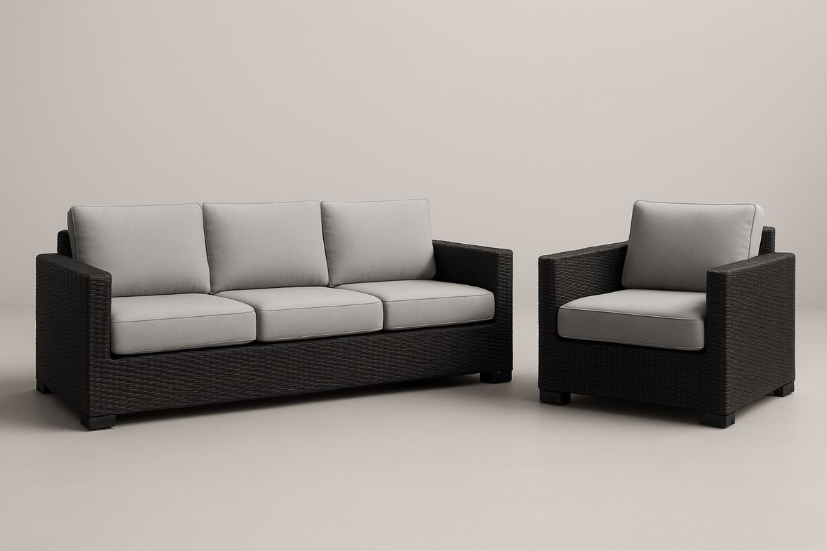 Gartenmöbel-Set Sofa und Sessel Polyethylen Dunkelbraun Grau