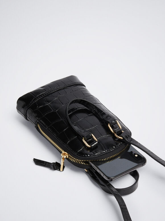 Bolsa para celular com estampa animal - Preta
