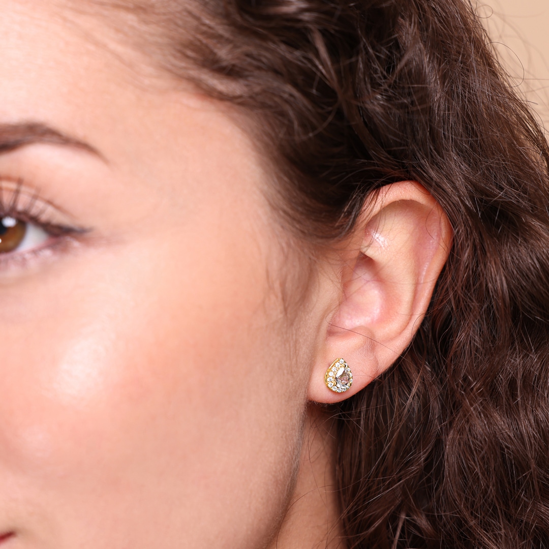 Ohrstecker 750/18 K Gelbgold mit Aquamarinen und Diamanten 0.19 ct H/si