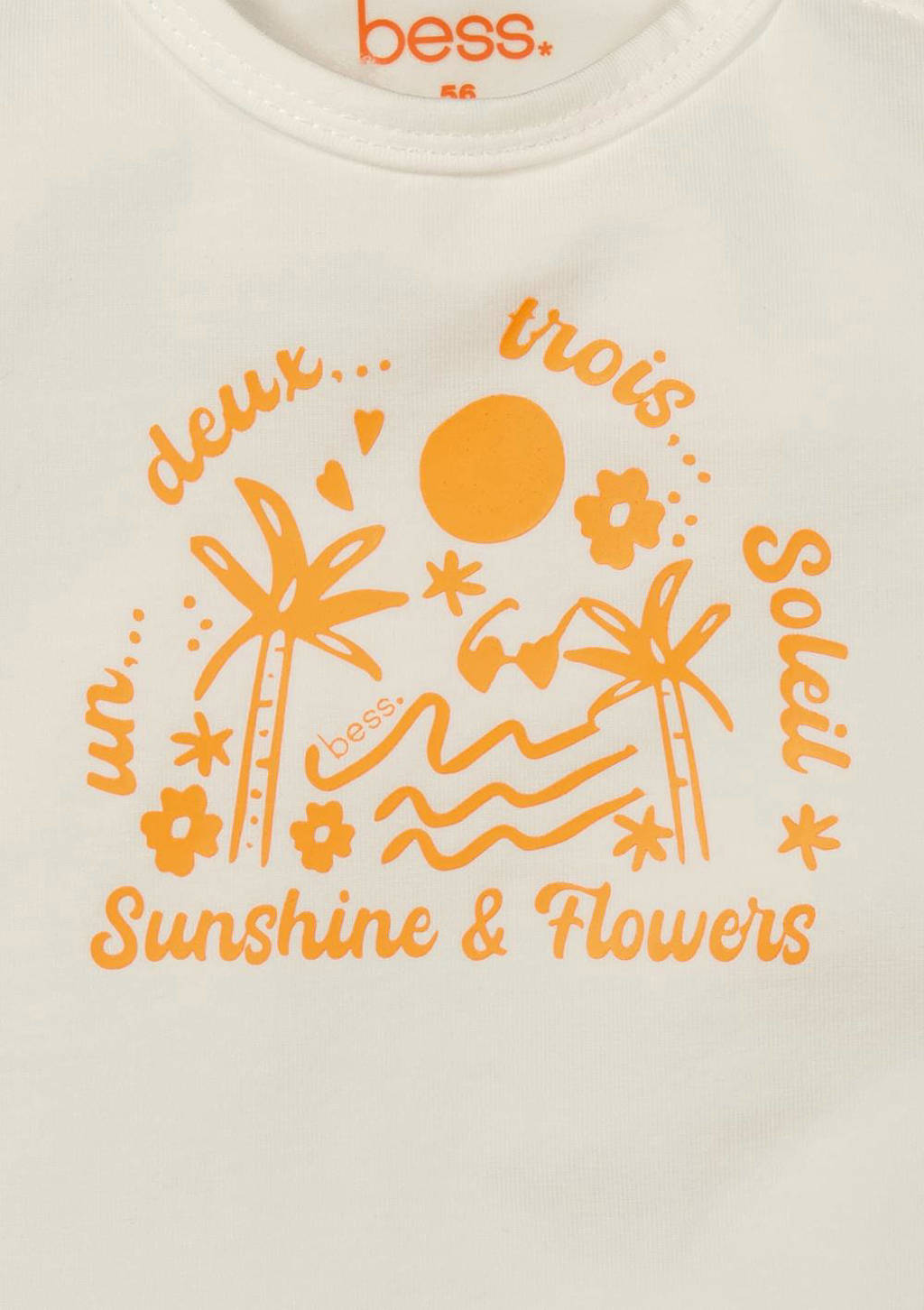 BESS baby T-shirt met tekst wit/oranje