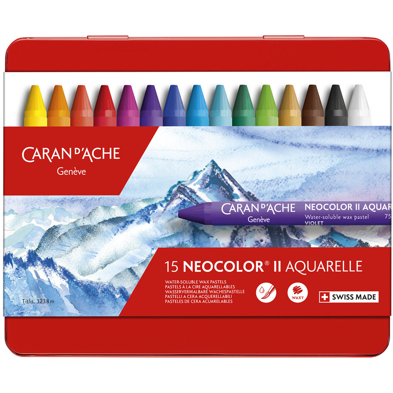 Caran d'Ache Wachsmalstifte Neocolor II, wasservermalbar, 15 Stück, assortiert
