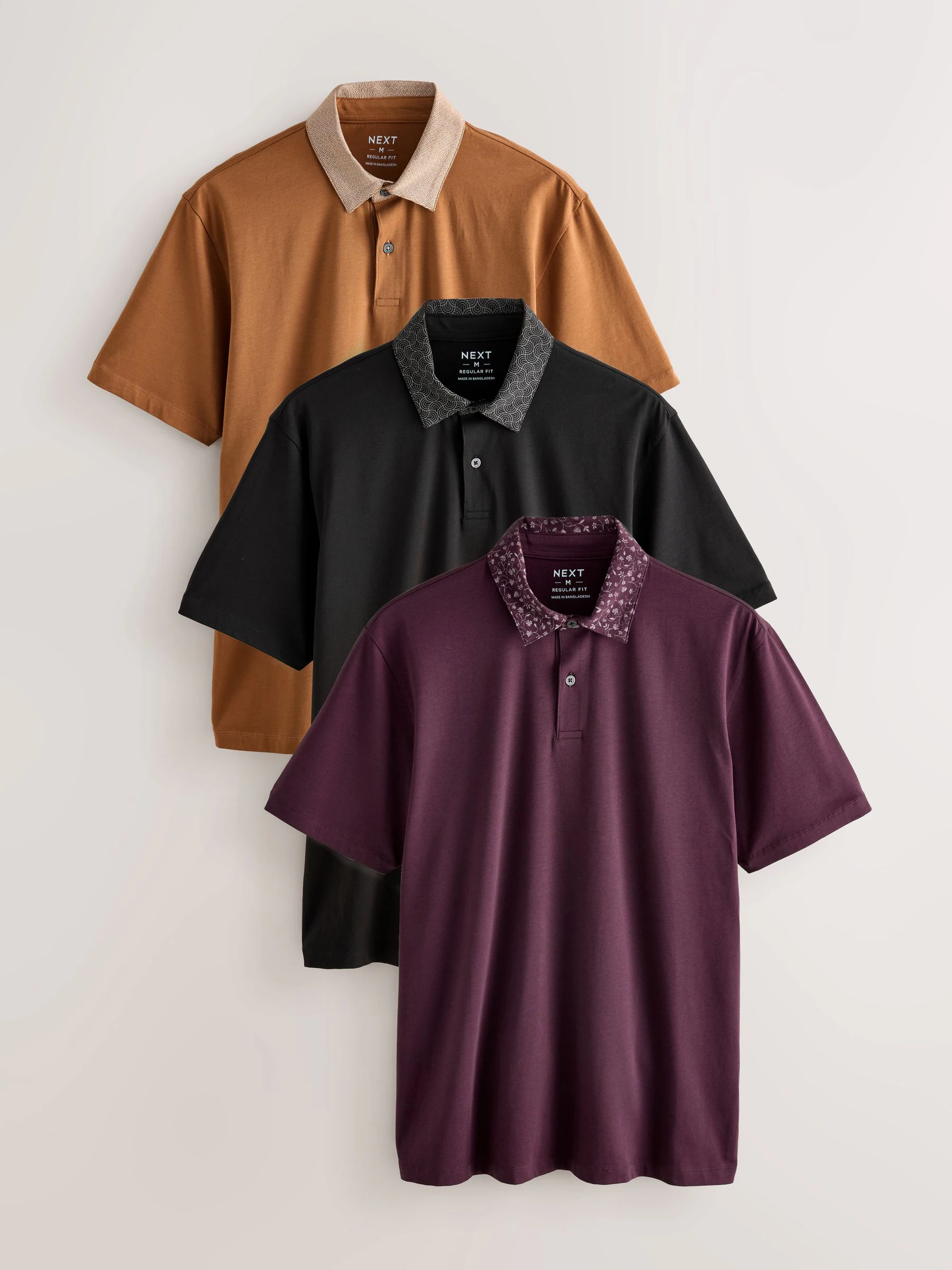 Kraag met bessenprint - Set van 3 jersey poloshirts met korte mouwen