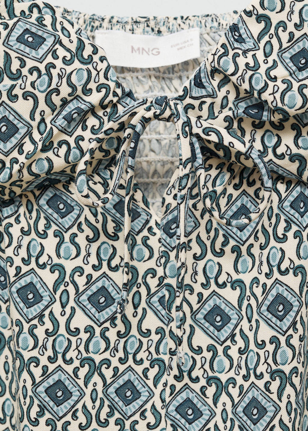 MANGO TEEN spaghettitop met all over print blauw/lichtbeige