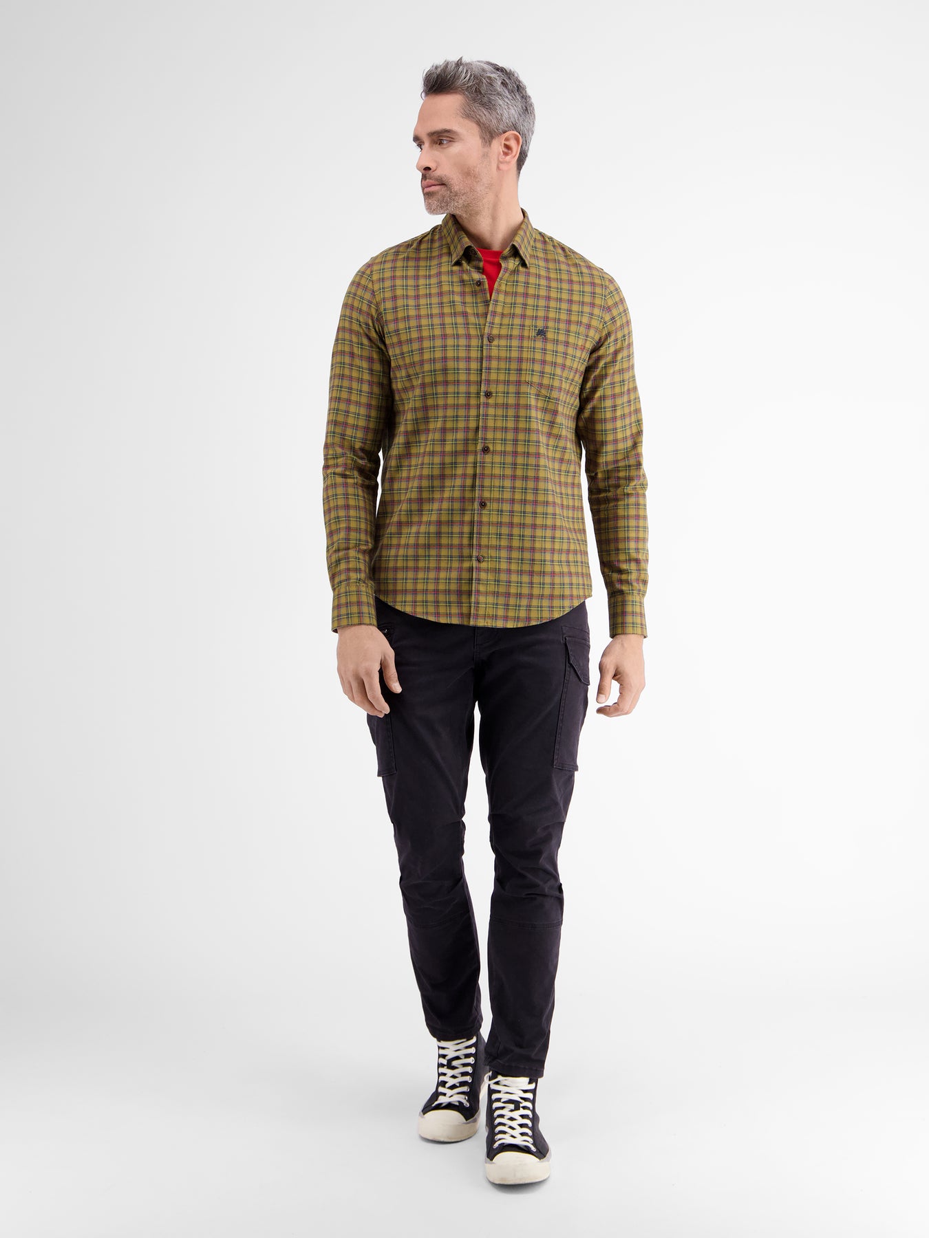 Langarmhemd , kariert, verdeckter Button-down-Kragen