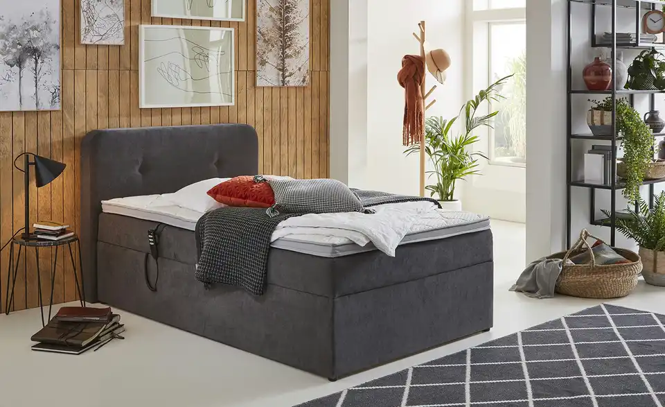 Boxbett elektrisch mit Stauraum Grau 100 cm