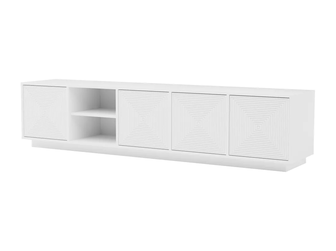 Meuble TV suspendu ou à poser avec 4 portes et 2 niches en MDF - Blanc - MEZULIA