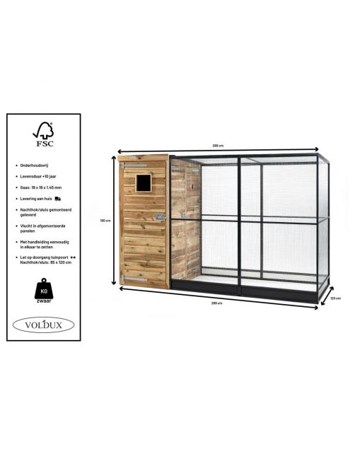 Voldux Volière Thomas Links - Vogelverblijven - 289x120x190 cm Bruin