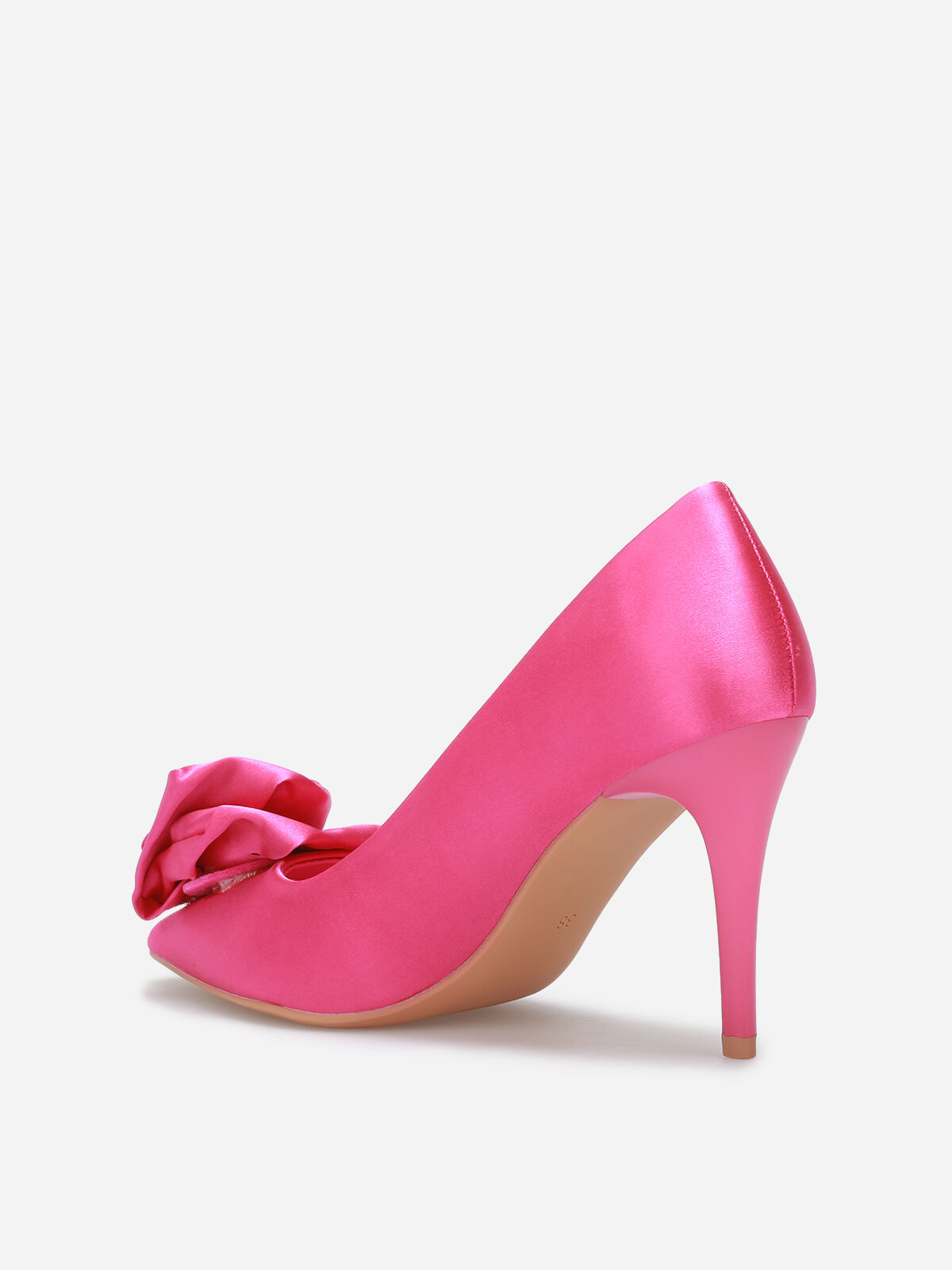 Escarpins satinés à fleur- Fuchsia