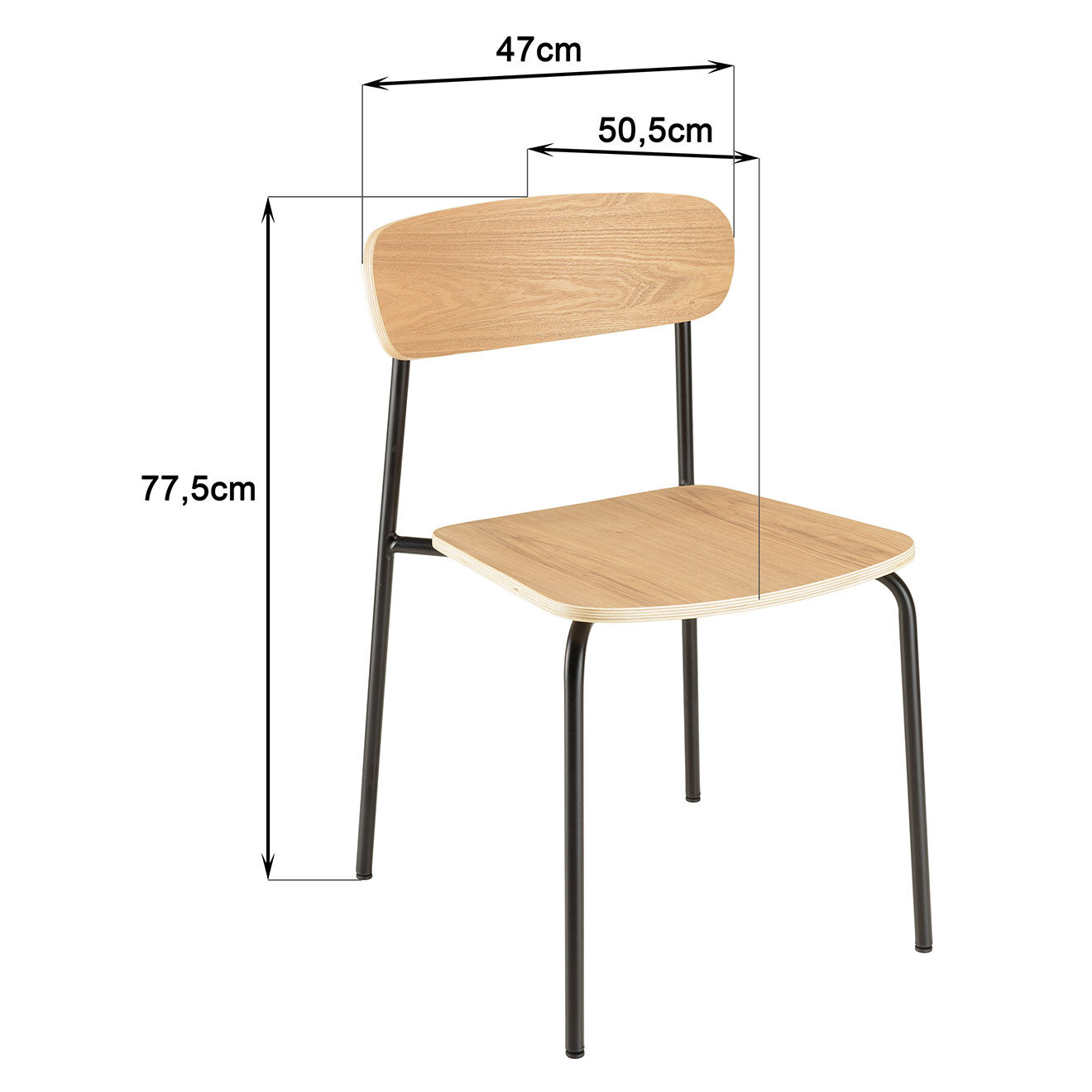 Macabane 2 Chaises d'écolier Tom naturel/noir - 47x51x78 cm