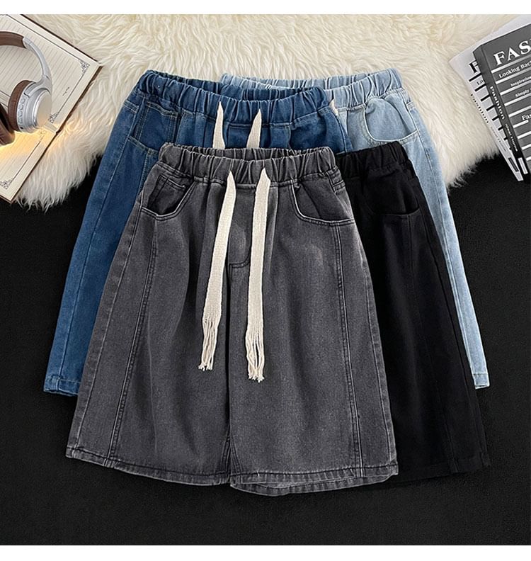 Whyessa - Gewassen denim shorts met elastische taille