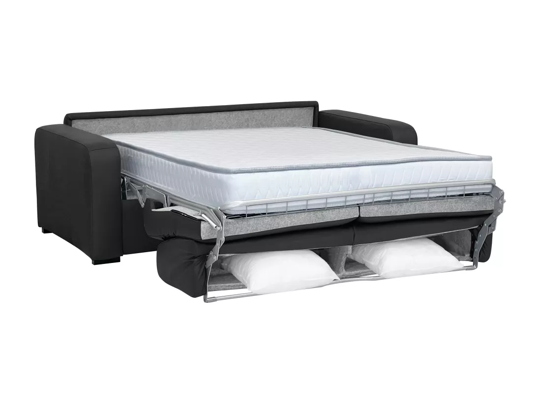 Canapé 3 places convertible express cuir noir matelas 20 cm BEVIS