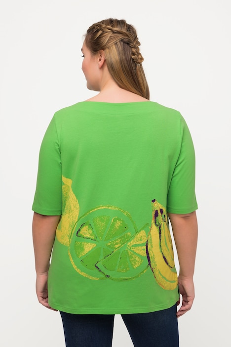 T-Shirt, Fruchtmotiv, U-Boot-Ausschnitt, Halbarm
