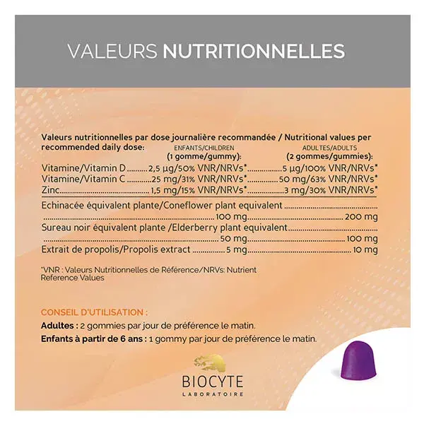 Gomas Biocyte Immunity para o Sistema Imunológico - Vitaminas D, C e Zinco - 60 unidades