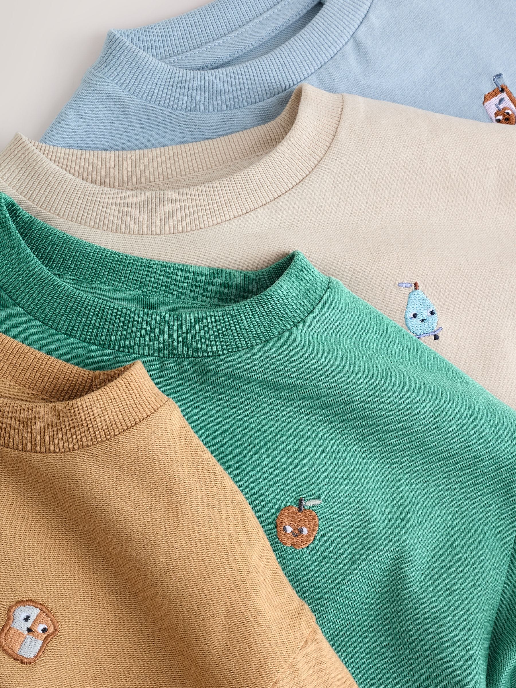 Mineralen Voedsel Personage Borduren - Set van 4 T-shirts met grafische print en lange mouwen (3mnd-7jr)
