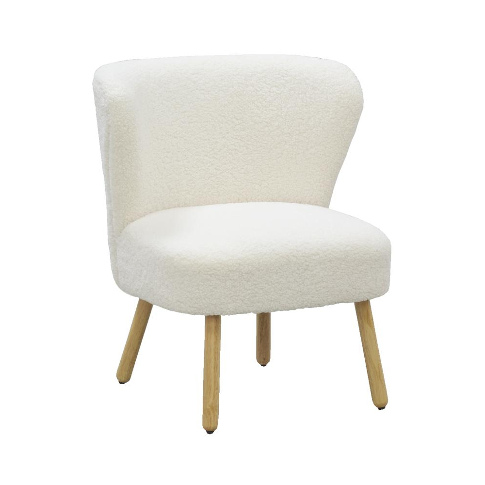 Fauteuil bois et bouclettes blanc
