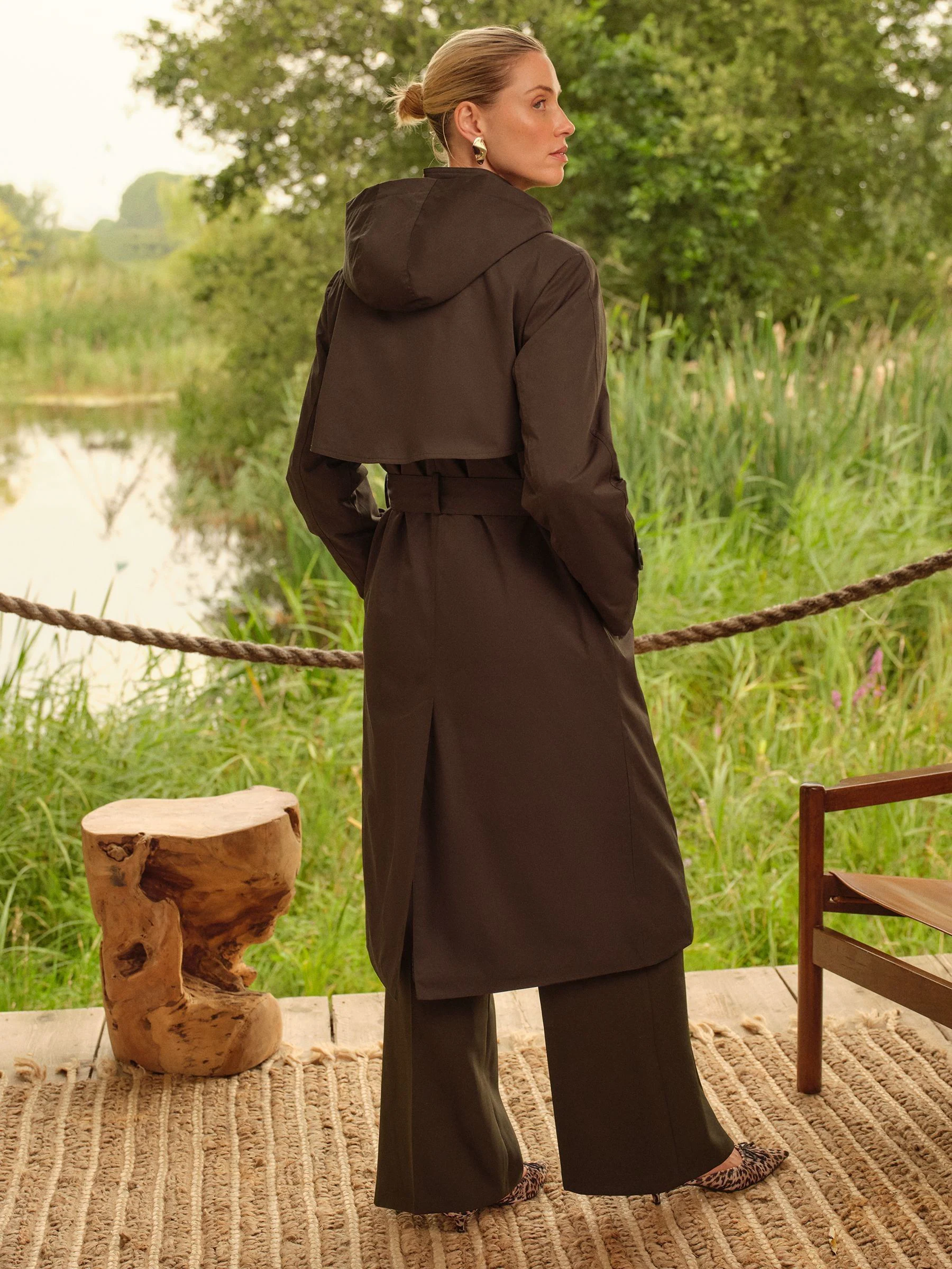Love & Roses gewatteerde trenchcoat met capuchon