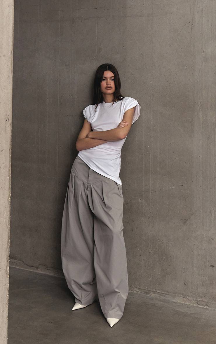 Gris Pantalon Ballon Plissé Tissé
