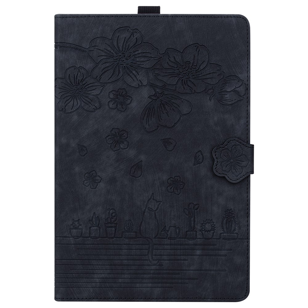 Samsung Galaxy Tab S11 Ultra Leder Tasche Flip Cover Blumen Imprint   S-Pen Halterung - Schwarz