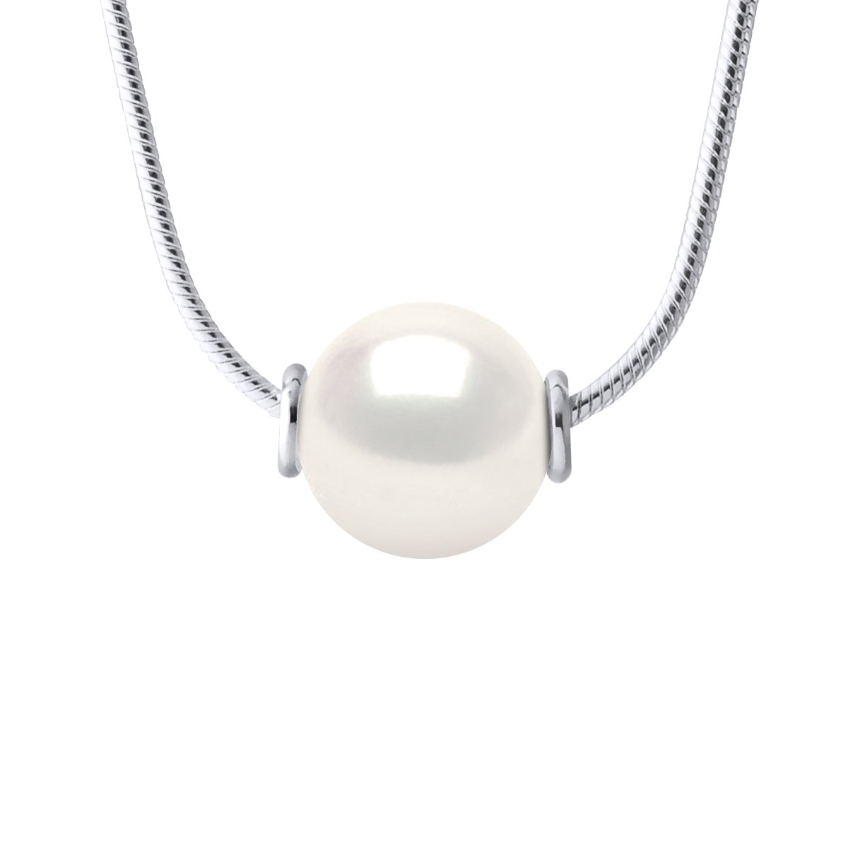 Collier Perle d'Eau Douce Ronde 10-11 mm Noire Blanche Serpentine Argent 925