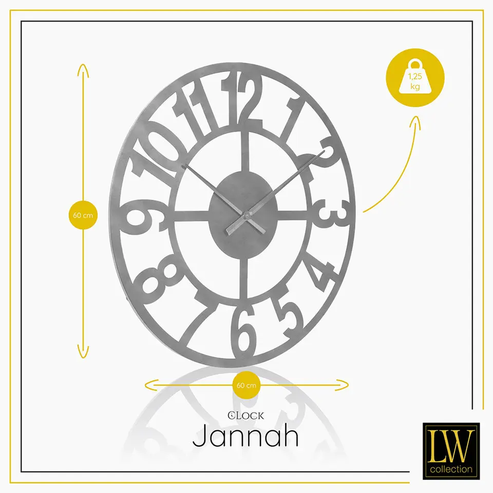 LW Collection Wandklok Jannah zilver 60cm