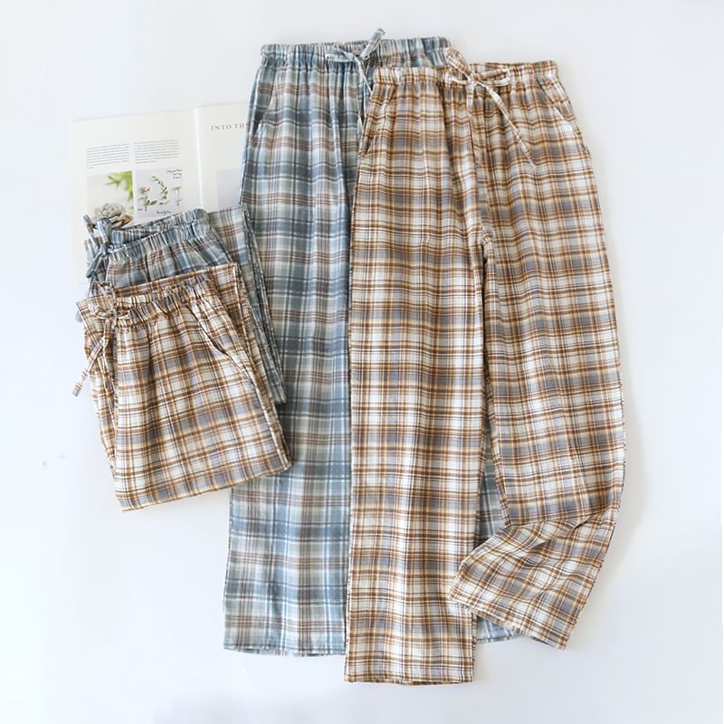 MelMount - Bijpassende pyjamabroek met trekkoord in de taille en ruitmotief (verschillende ontwerpen)