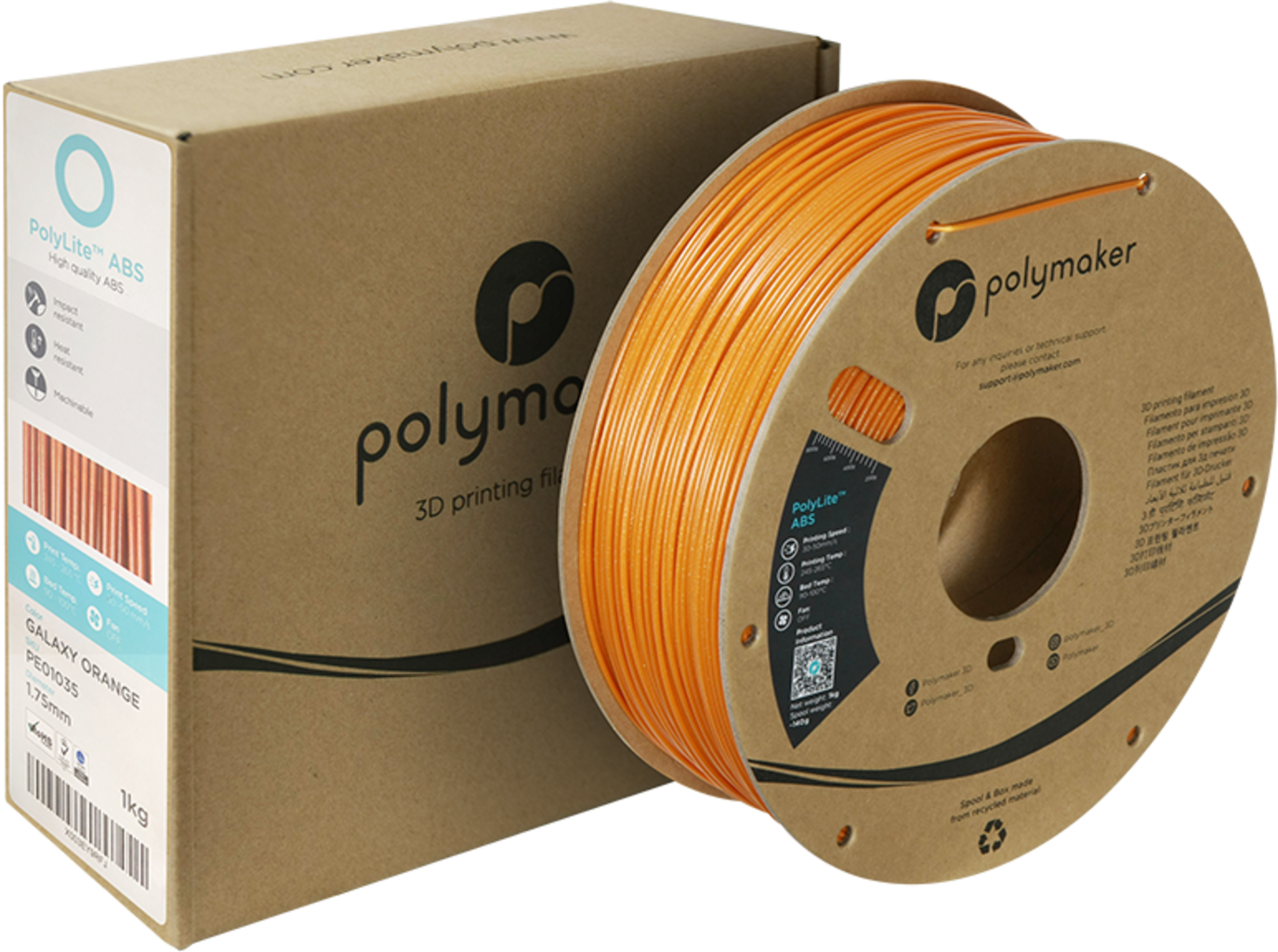 Polymaker  PolyLite ABS Galaxy Orange, 1,75 mm / 1000 g    Außergewöhnliche Qualität mit PolyLite ABS