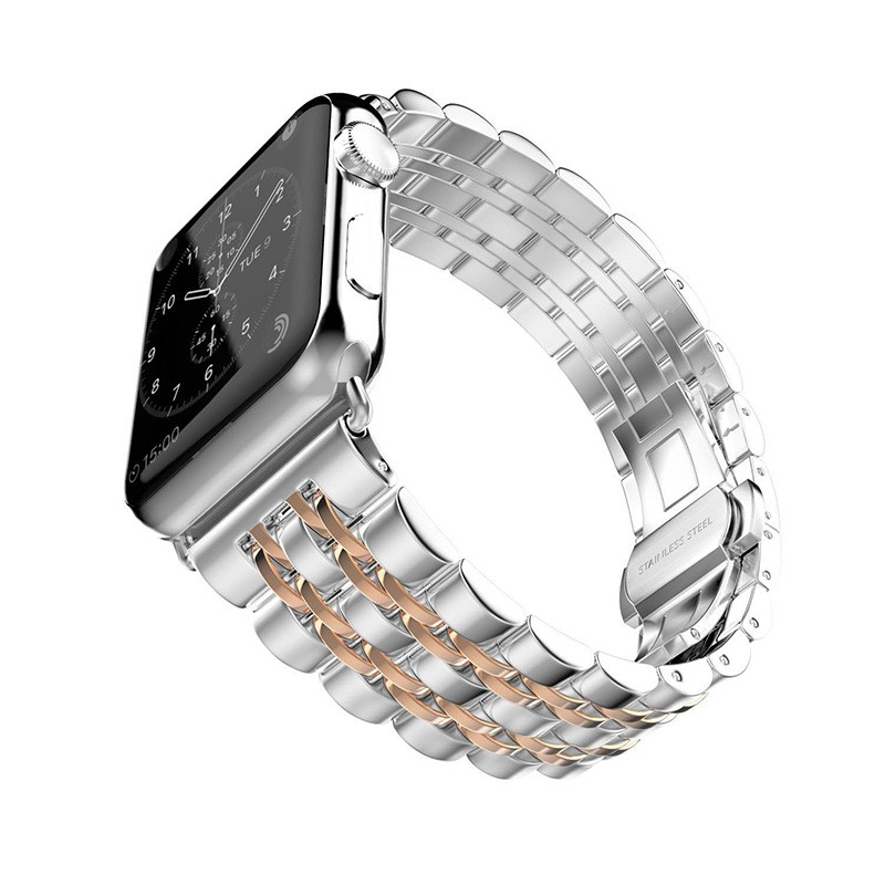 Apple Watch (42/41/40/38 mm) Edelstahl Armband mit Butterfly Verschluss - Roségold / Silber