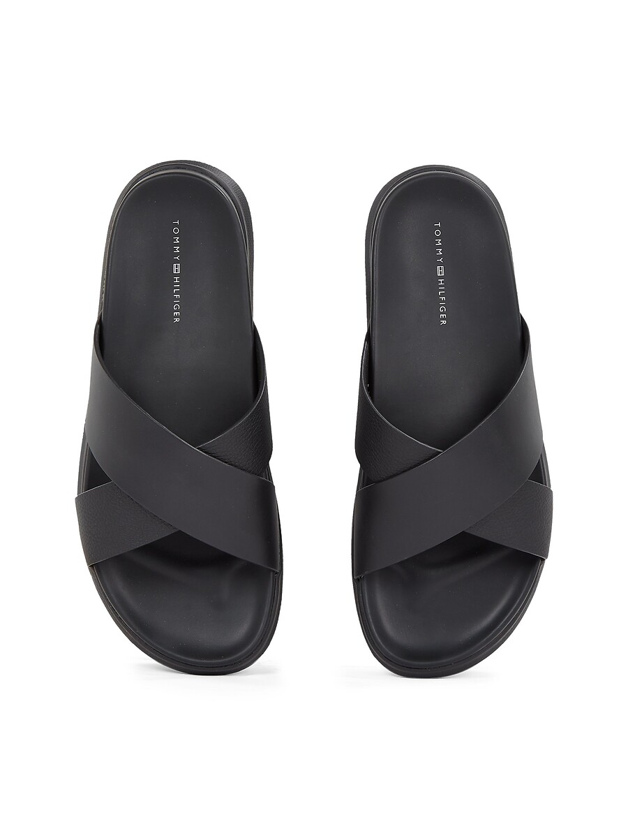 TOMMY HILFIGER<br>Mules de couro com estampa de densidade