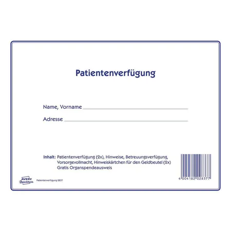 Avery Zweckform 2837 Patientenverfügung, umfangreiches Vordruckset, 220x163mm