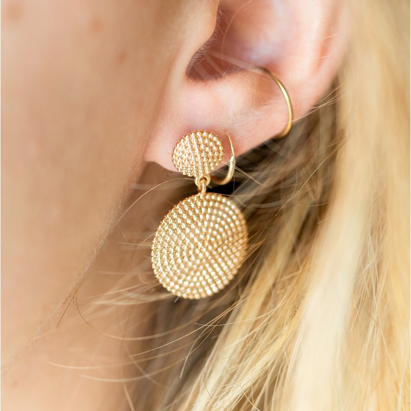 Boucles d'Oreilles Rondes Pendantes Plaqué Or Médaillons