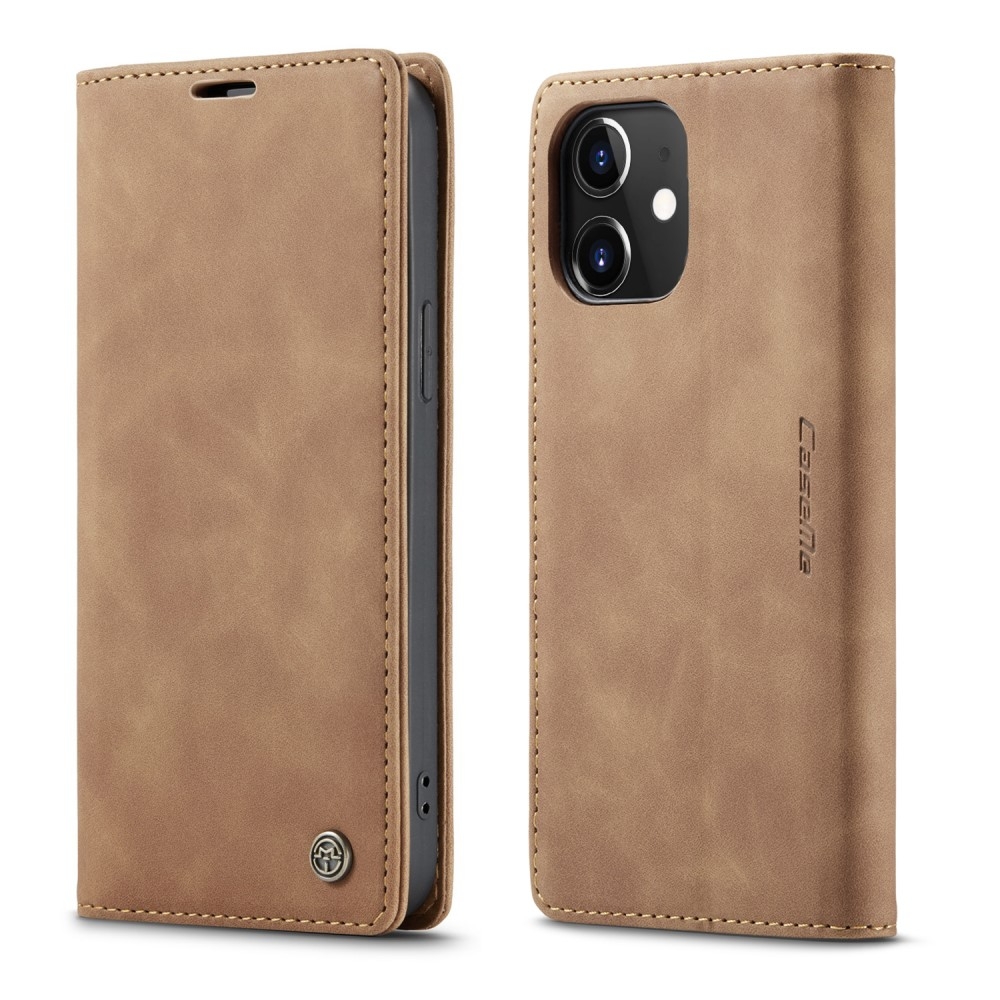 iPhone 12 / iPhone 12 Pro Leder Tasche Flip Wallet Etui mit Kartenfächern - Hellbraun