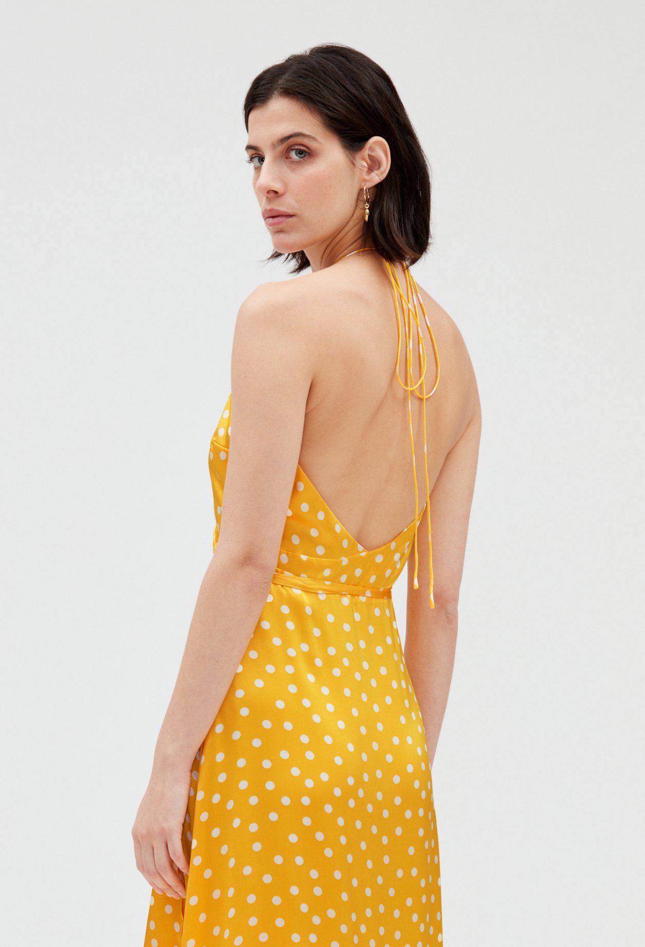 Robe longue portefeuille soie jaune