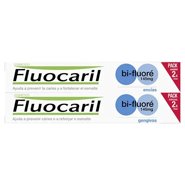 Creme dental Fluocaril Bi-Fluoride 145mg para gengivas, sabor menta, pacote com 2 x 75ml
