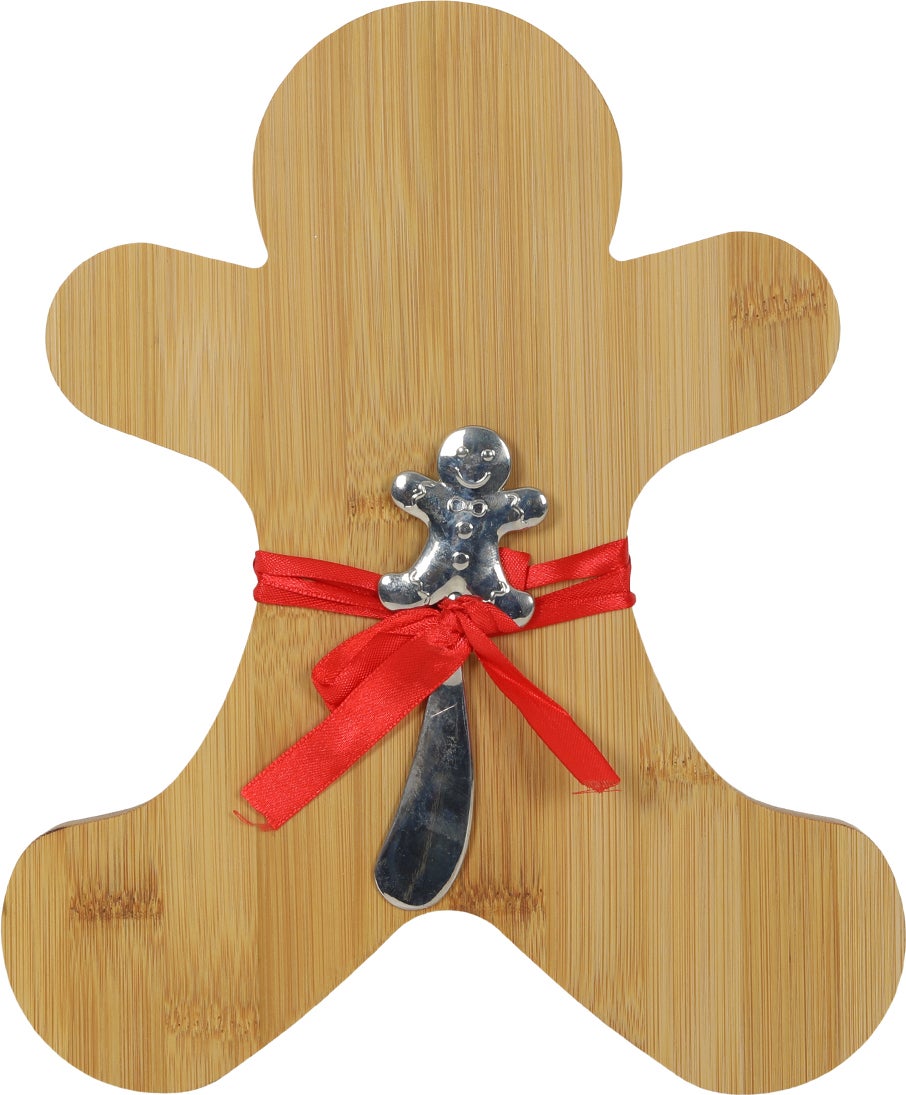 Serveerplank Gingerbread met kaasmesje naturel 26 x 21,5 x 1,5 cm 2-delig