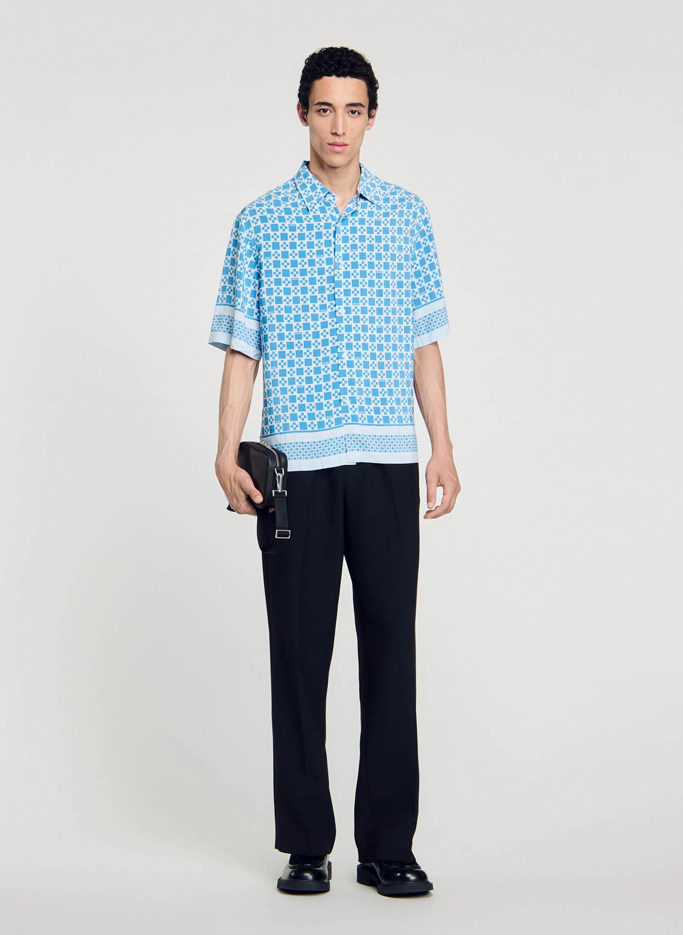 Chemise fluide imprimée manches courtes | Bleu