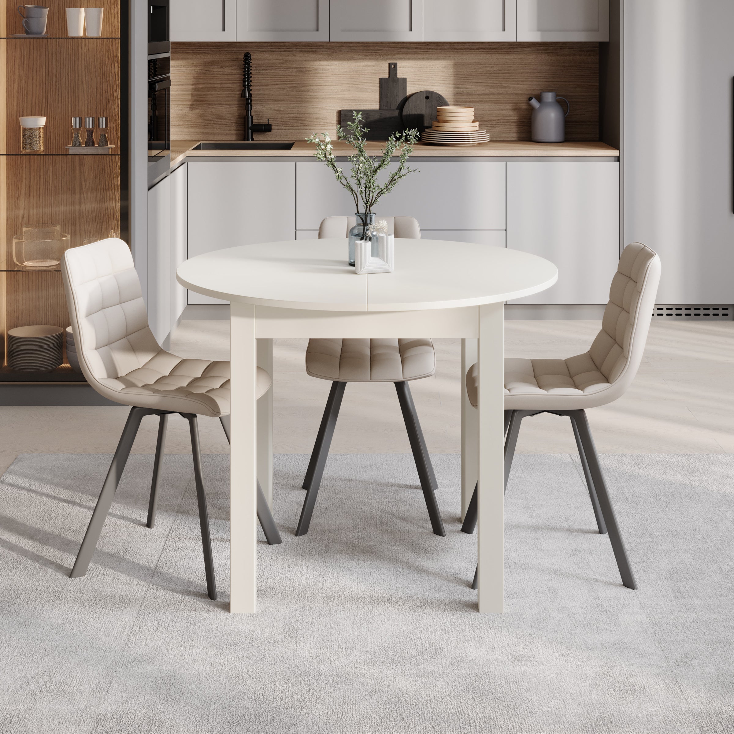 South - Eetkamertafel - Uitschuifbaar - Beige - 100x100x76 cm