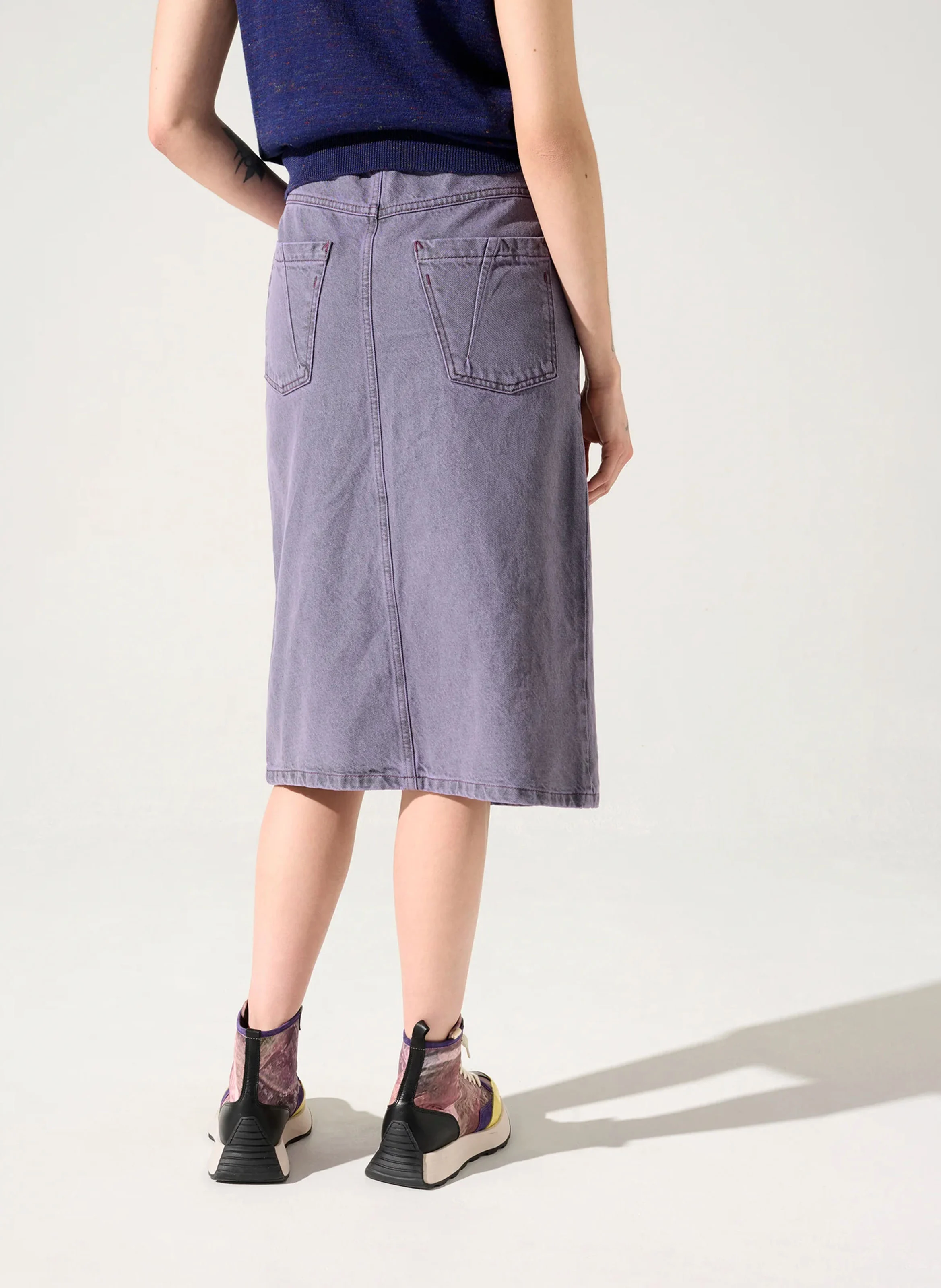 ANDREA - Jupe crayon en toile denim de coton | Violet