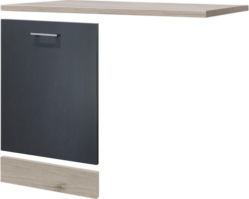 Flex Well vaatwasserpaneel inclusief plint en werkblad. Vaatwasserpaneel voor volledig geïntegreerde vaatwassers Tiago, bxdxh 110 x 60 x 85 cm, basaltgrijs mat, gedemonteerd, scharnier omkeerbaar (links of rechts te monteren).