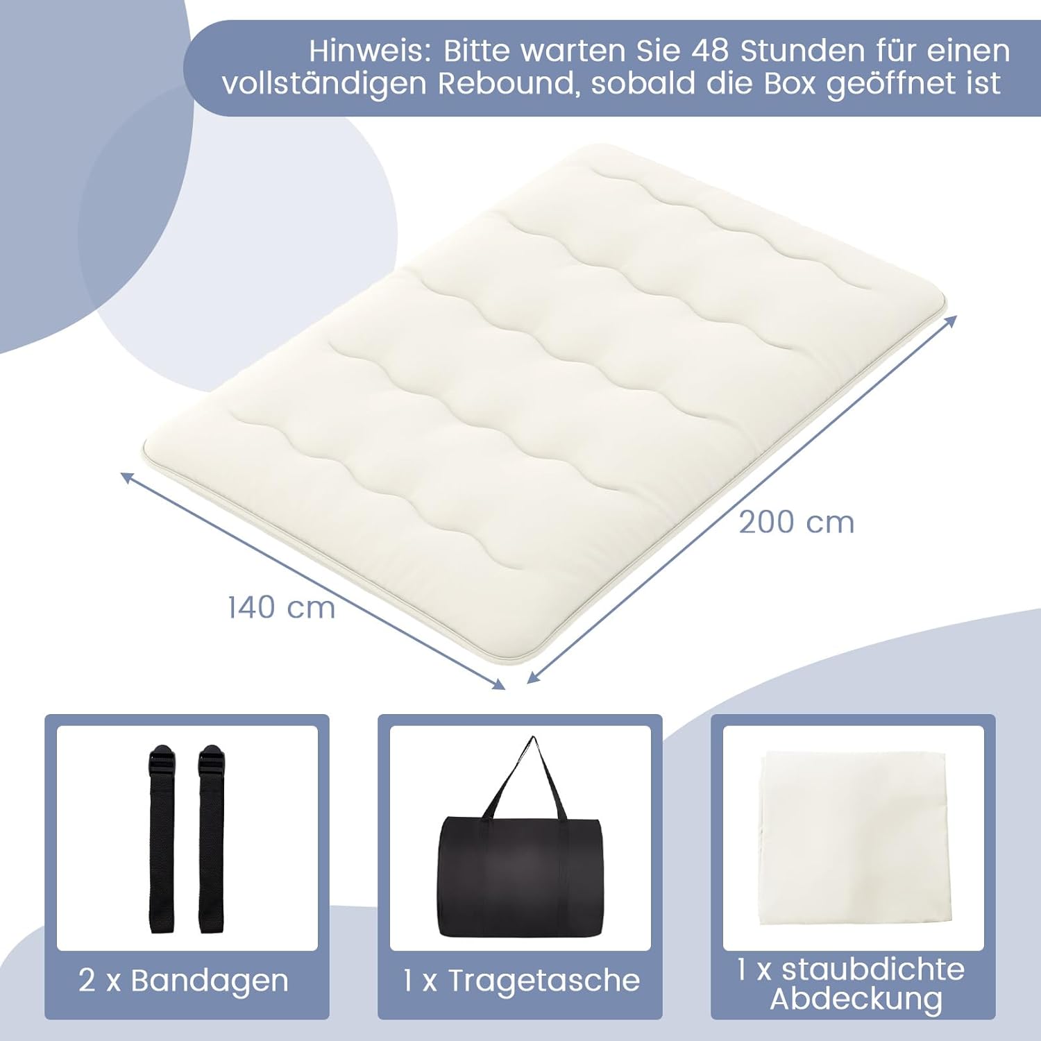 COSTWAY Japanische Futon Matratze, Tatami-Matte, Bodenmatratze, Klappmatratze mit waschbarem Bezug, Faltbare Schlafmatte mit Tragetasche, 140 x 200 cm, Beige