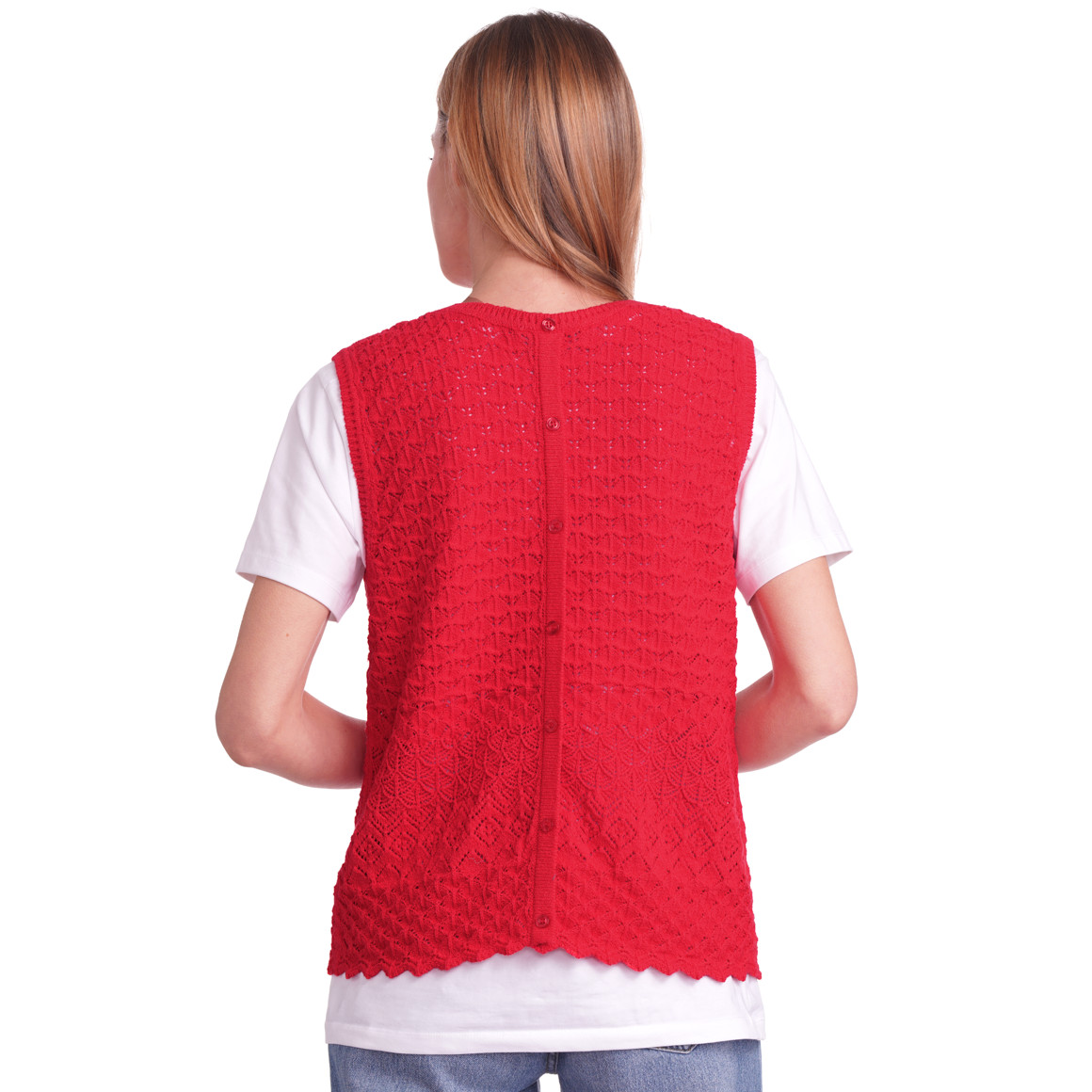 Gina Benotti Damen Stricktop mit Ajour-Muster rot