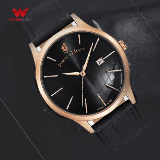 (Ø40mm) Swiss Made Emotion Quarz Leder Armbanduhr Analog (Gelenkumfang 190-240mm) - Schwarz / Roségold
