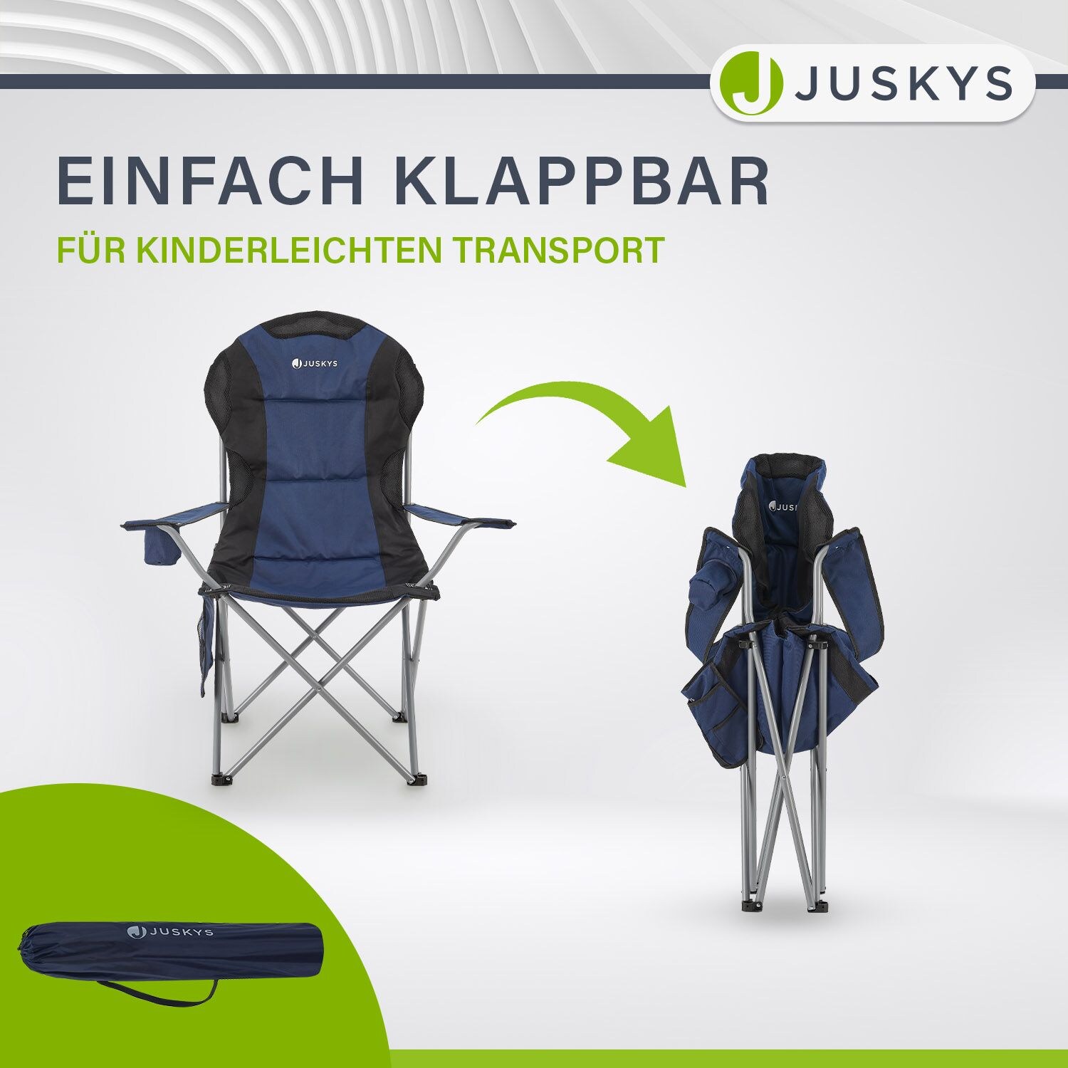 Juskys Campingstuhl Lido mit Getränkehalter & Tasche - Camping Klappstuhl gepolstert - Stuhl Blau