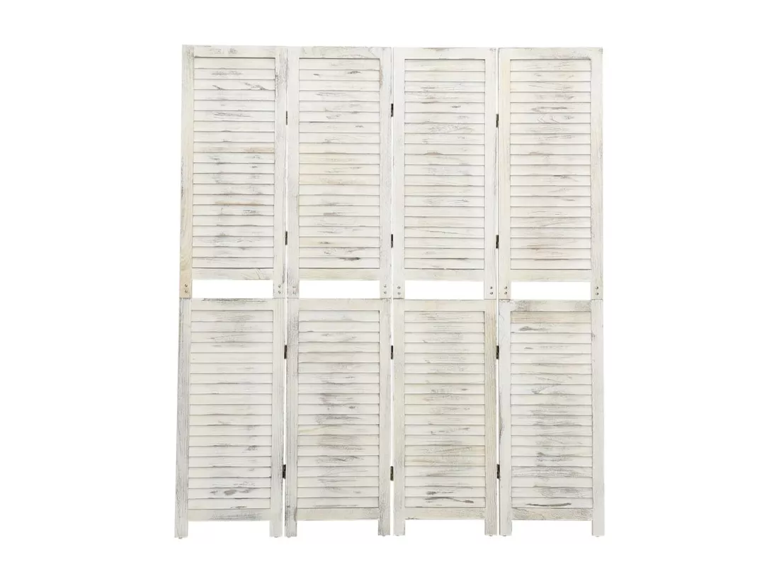 Cloison de séparation 4 panneaux Blanc antique 140x165 cm Bois