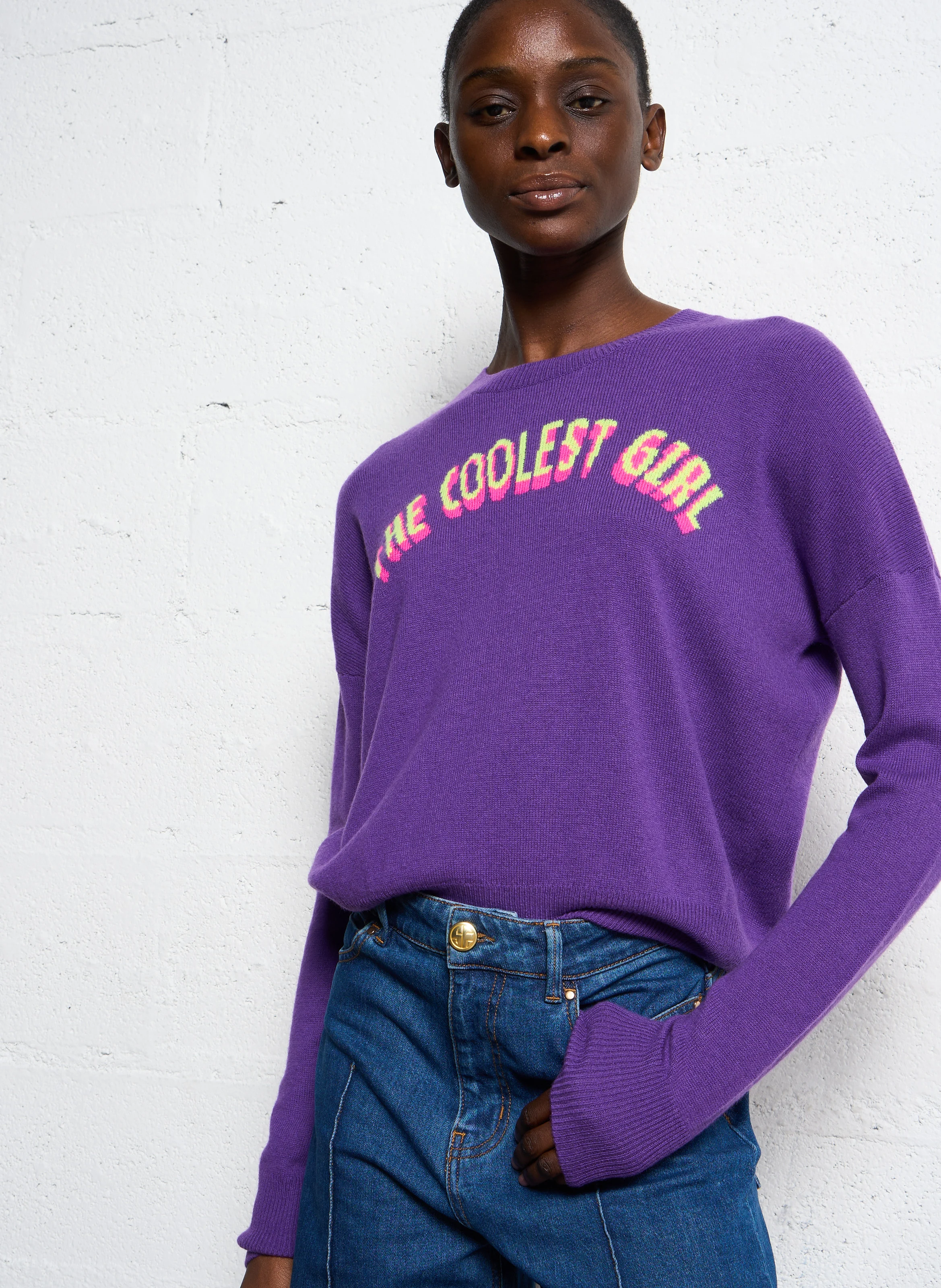 AFANCYC - Pull droit col rond en laine mélangée | Violet