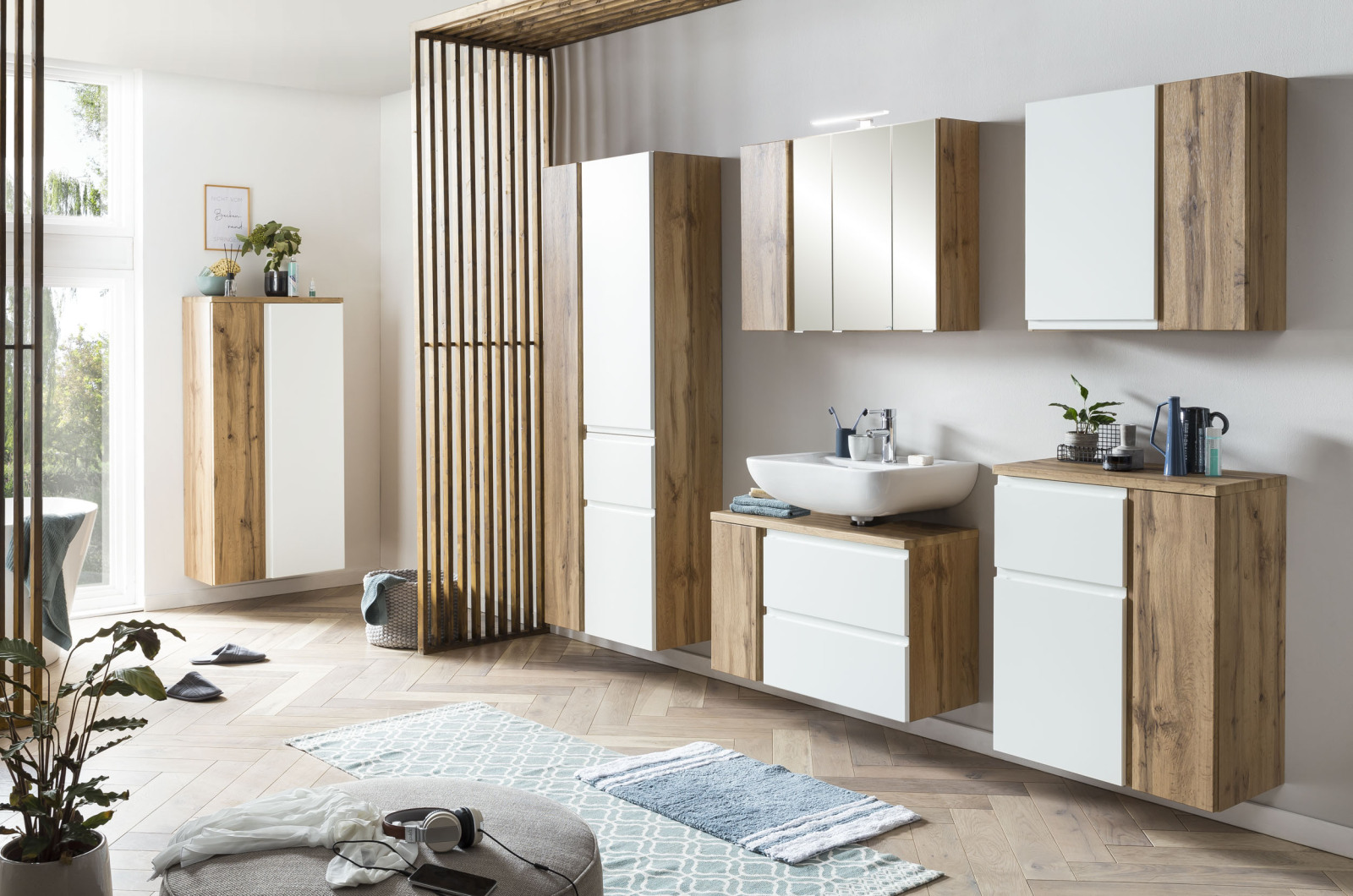 Midischrank - Wotaneiche - weiß matt - 65 cm