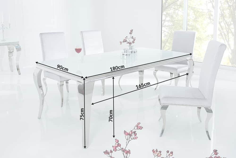 Eleganter Design Esstisch MODERN BAROCK 180cm weiß Edelstahl Opalglas Tischplatte