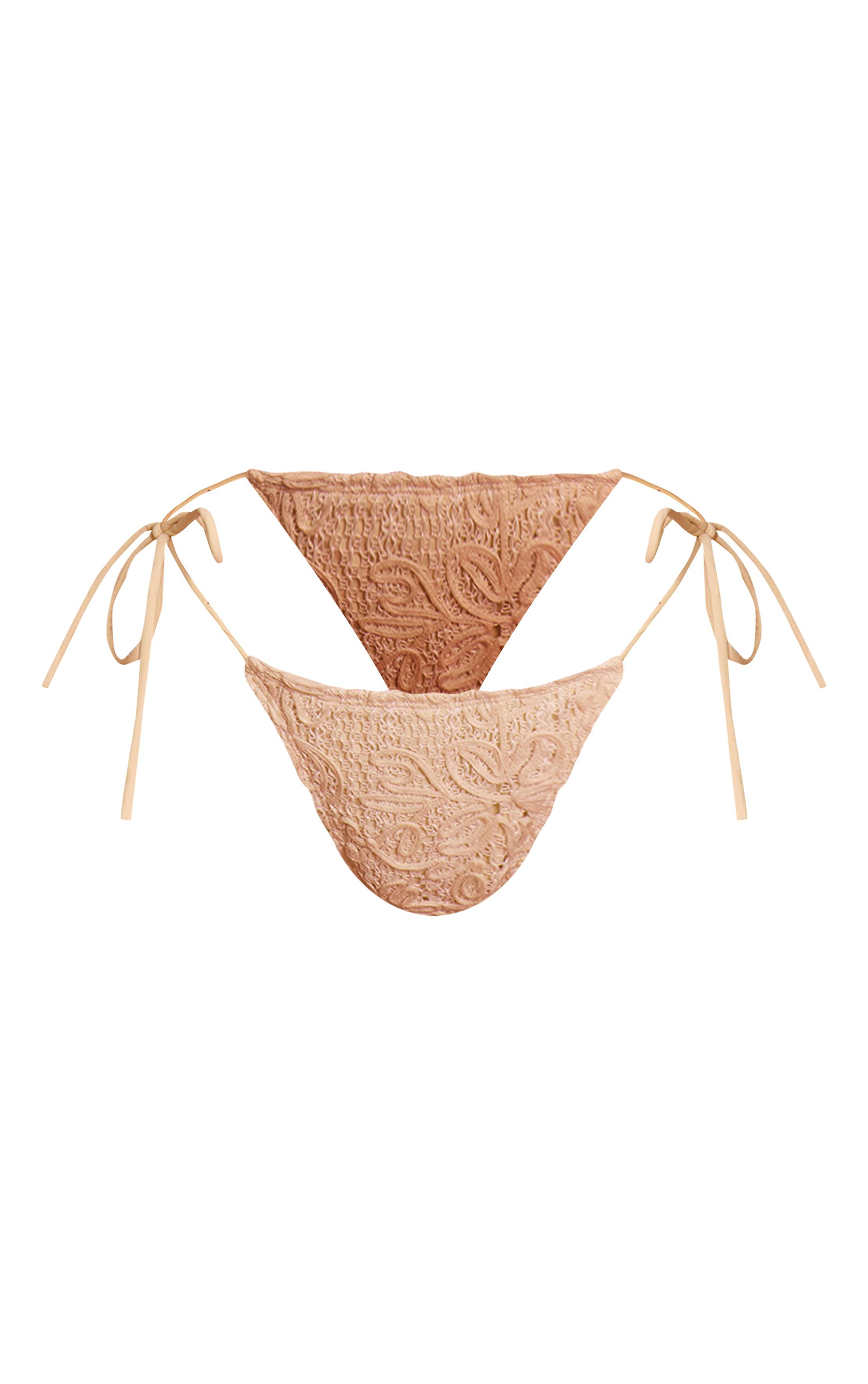 Crème Bas De Bikini À Nouer Sur Les Côtés Avec Broderie Florale
