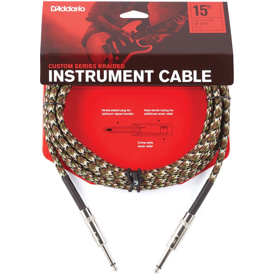 D'Addario PW-BG-15CF Braided instrumentkabel camouflage 15ft (4.6 m) recht-recht