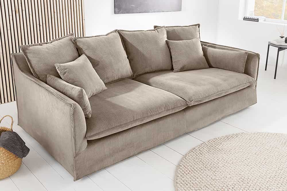 Großes 3-Sitzer Sofa HEAVEN 200cm greige Cord Federkern Hussensofa